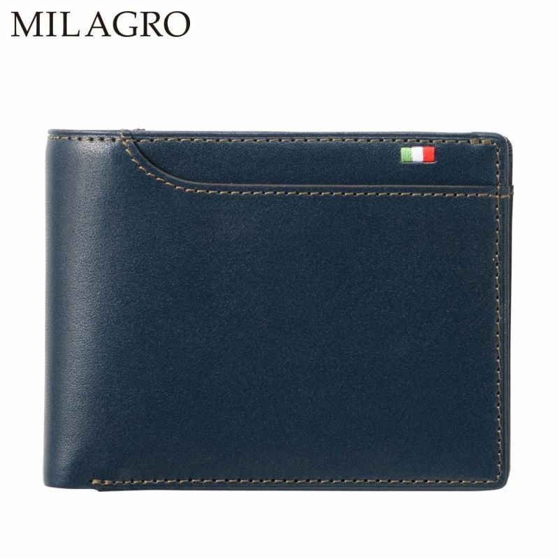ミラグロの二つ折り財布 21ポケット タンポナートレザー ウォレット CA-S-2108 ネイビー