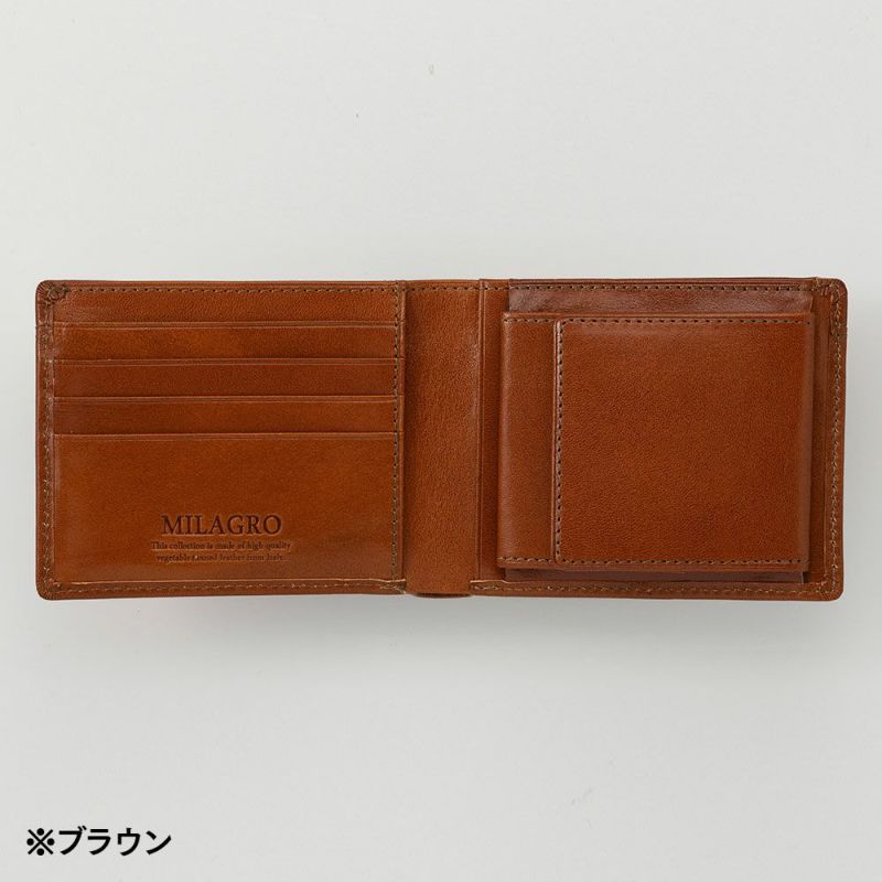 ミラグロの二つ折り財布 21ポケット タンポナートレザー ウォレット CA-S-2108 ネイビー