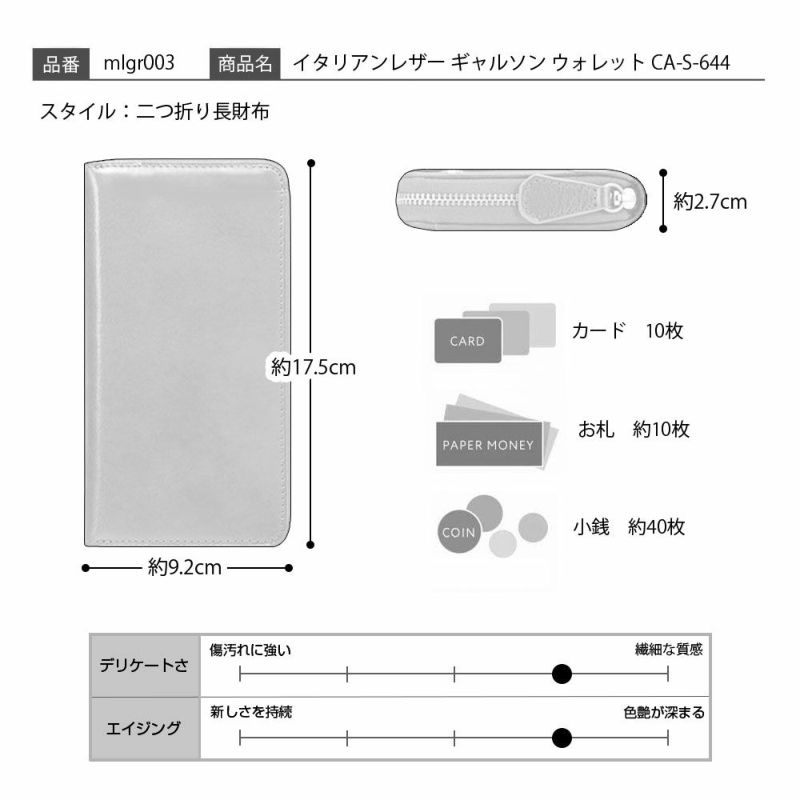 ミラグロの長財布 イタリアンレザー ギャルソン ウォレット CA-S-644 グリーン