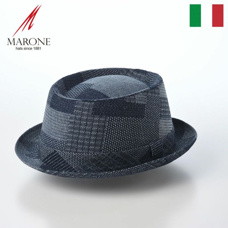 マローネのソフトハット Porkpie Patchwork（ポークパイ パッチワーク） MT367 ブルー