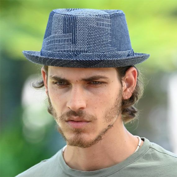 マローネのソフトハット Porkpie Patchwork（ポークパイ パッチワーク） MT367 ブルー