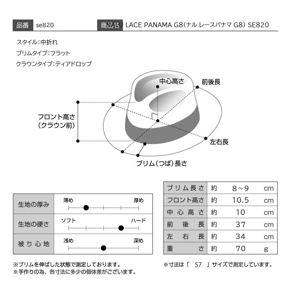 ステットソンのパナマハット NALU LACE PANAMA G8（ナル レースパナマ G8） SE820 ナチュラル