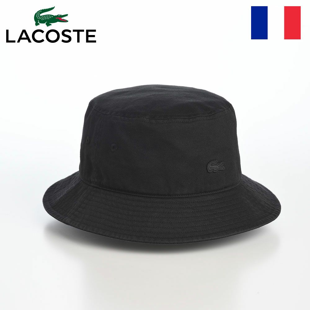 ラコステのバケットハット BIOWASH BUCKET HAT（バイオウォッシュ バケットハット） L1358 ブラック
