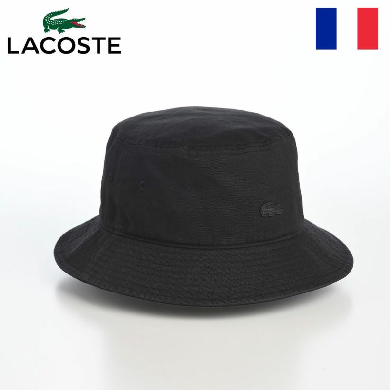 ラコステのバケットハット BIOWASH BUCKET HAT（バイオウォッシュ バケットハット） L1358 ブラック