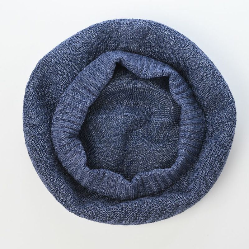 レッターのベレー帽 Rib Linen Beret Big（リブ リネン ベレー ビッグ） インディゴ