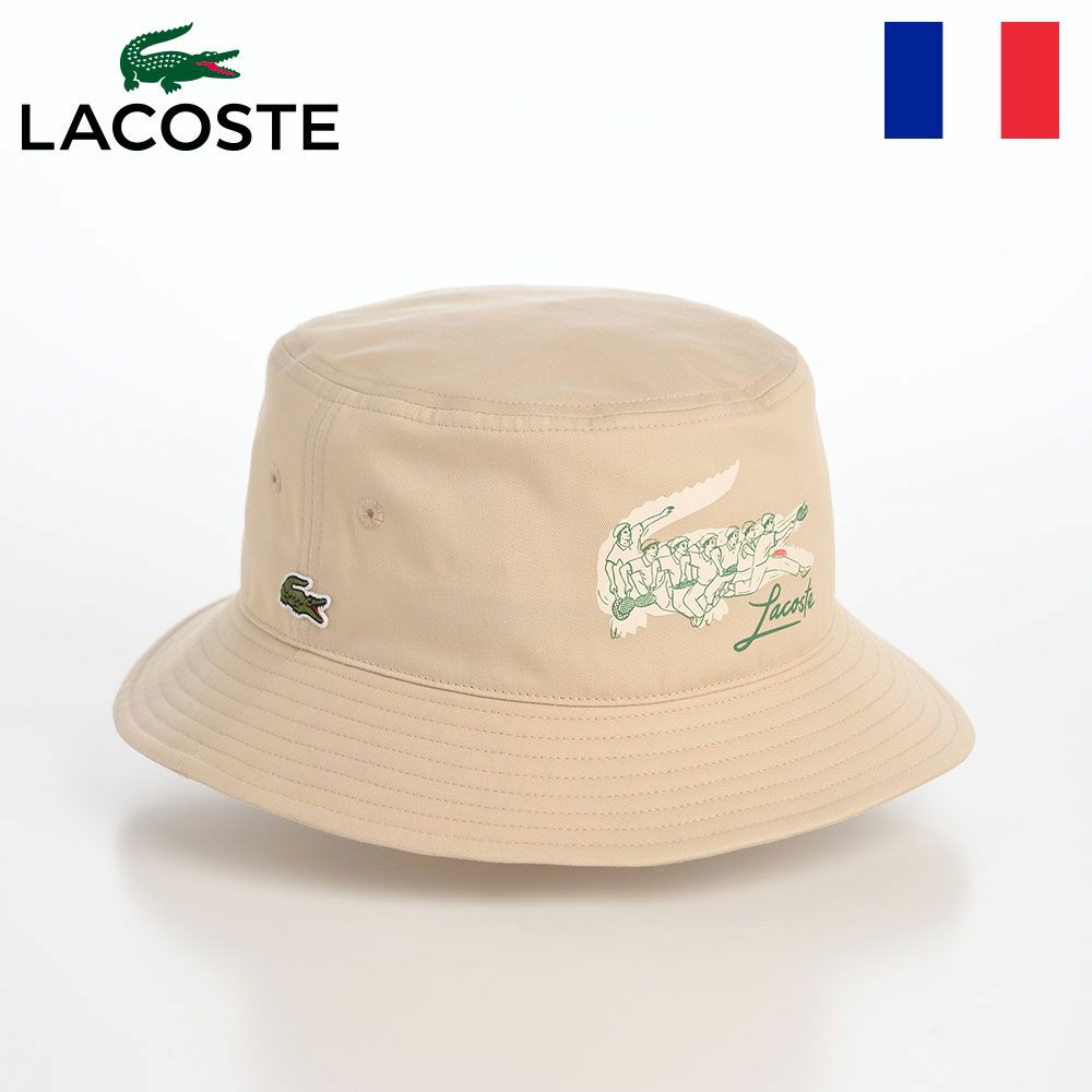 ラコステのバケットハット CROCODILE PRINT BUCKET HAT（クロコダイルプリント バケットハット） L1364 ベージュ