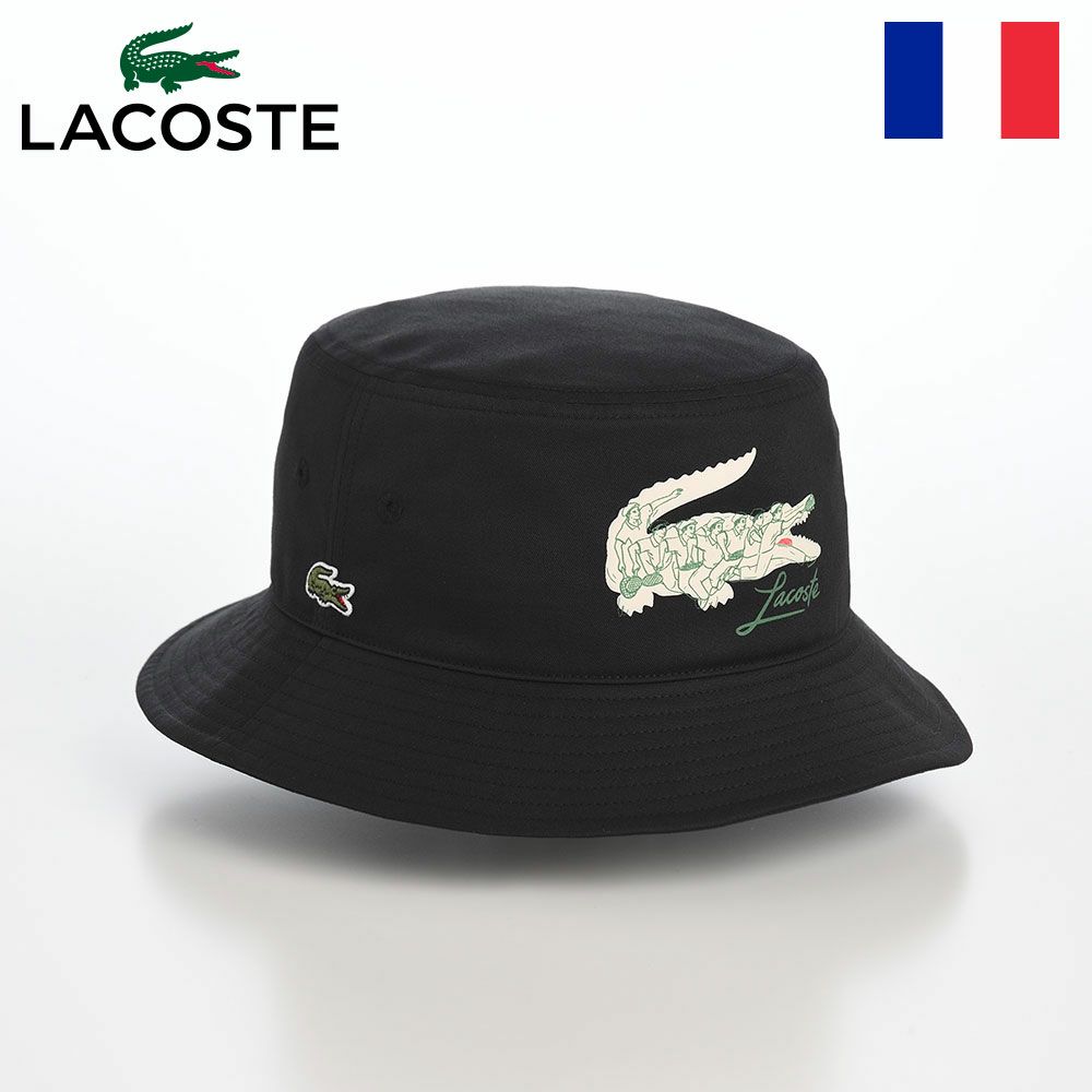 ラコステのバケットハット CROCODILE PRINT BUCKET HAT（クロコダイルプリント バケットハット） L1364 ブラック