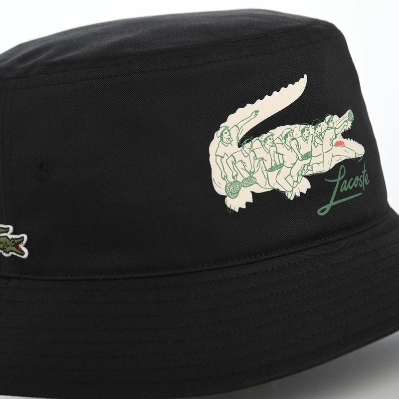 ラコステのバケットハット CROCODILE PRINT BUCKET HAT（クロコダイルプリント バケットハット） L1364 ブラック
