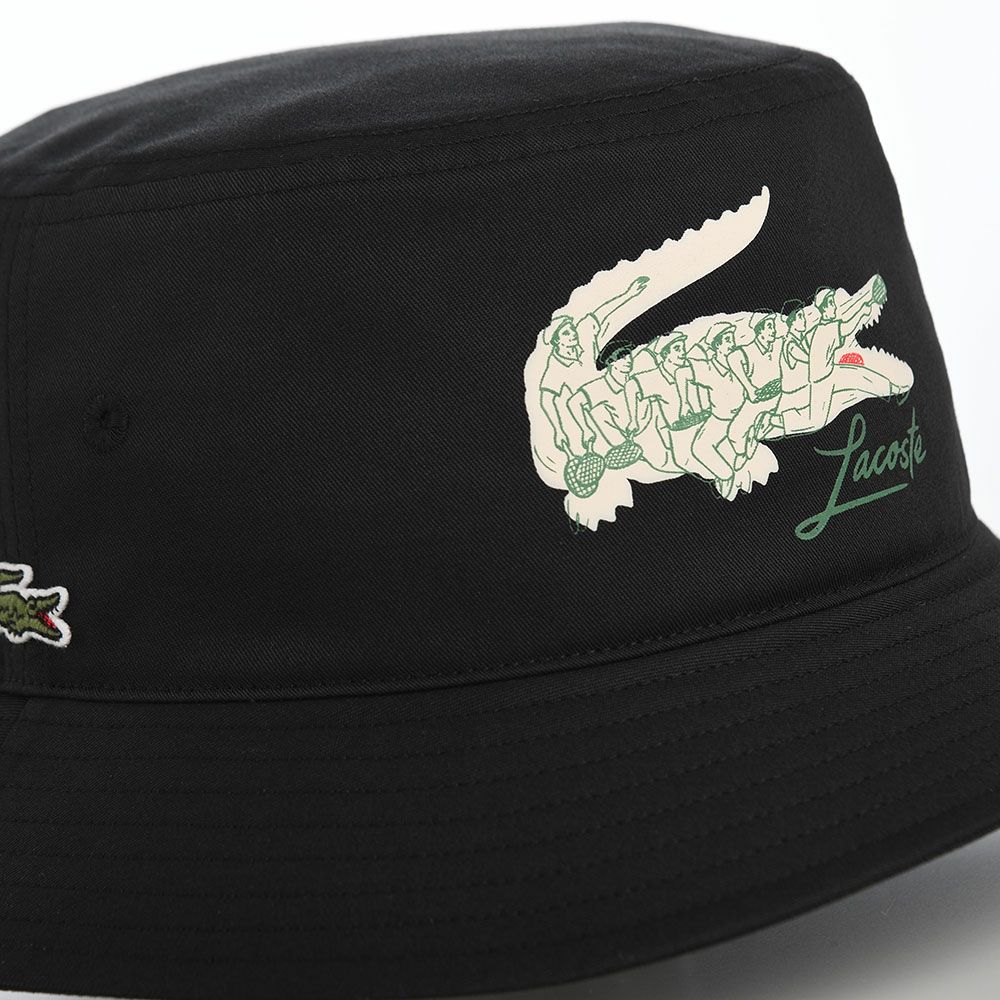 ラコステのバケットハット CROCODILE PRINT BUCKET HAT（クロコダイルプリント バケットハット） L1364 ブラック
