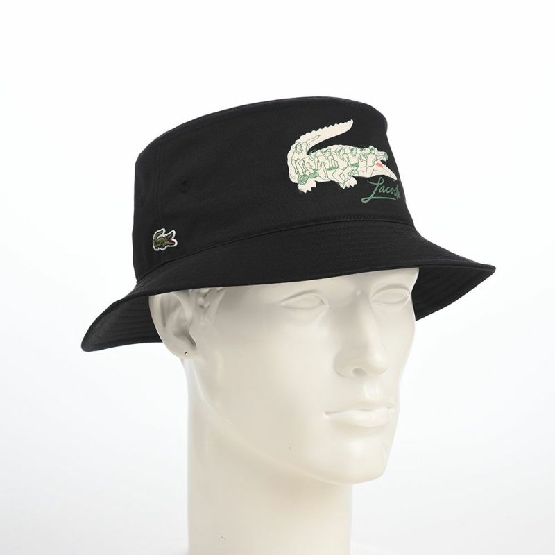 ラコステのバケットハット CROCODILE PRINT BUCKET HAT（クロコダイルプリント バケットハット） L1364 ブラック