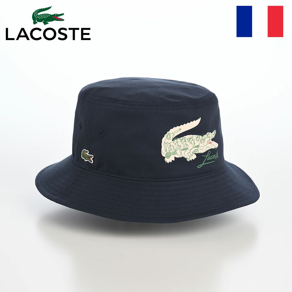 ラコステのバケットハット CROCODILE PRINT BUCKET HAT（クロコダイルプリント バケットハット） L1364 ネイビー