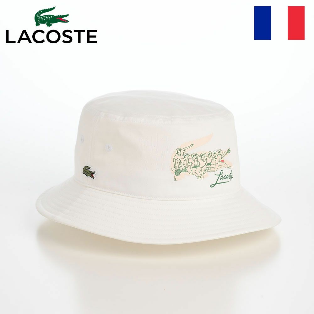 ラコステのバケットハット CROCODILE PRINT BUCKET HAT（クロコダイルプリント バケットハット） L1364 オフホワイト