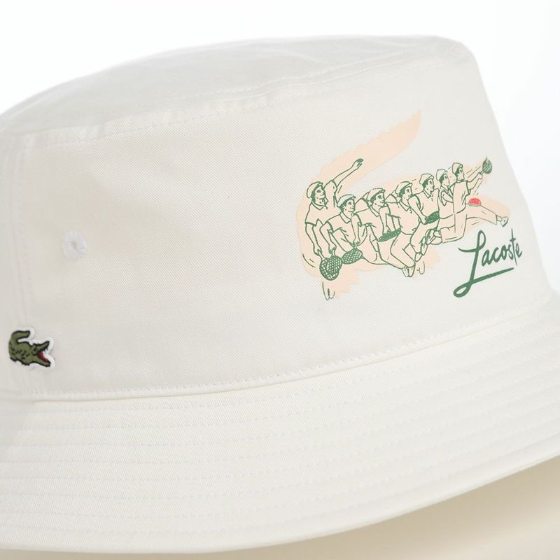 ラコステのバケットハット CROCODILE PRINT BUCKET HAT（クロコダイルプリント バケットハット） L1364 オフホワイト