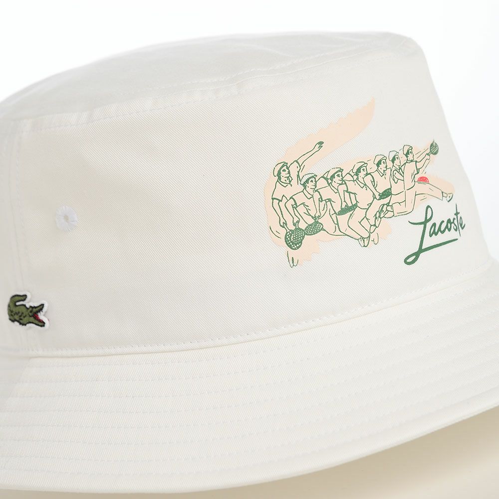 ラコステのバケットハット CROCODILE PRINT BUCKET HAT（クロコダイルプリント バケットハット） L1364 オフホワイト