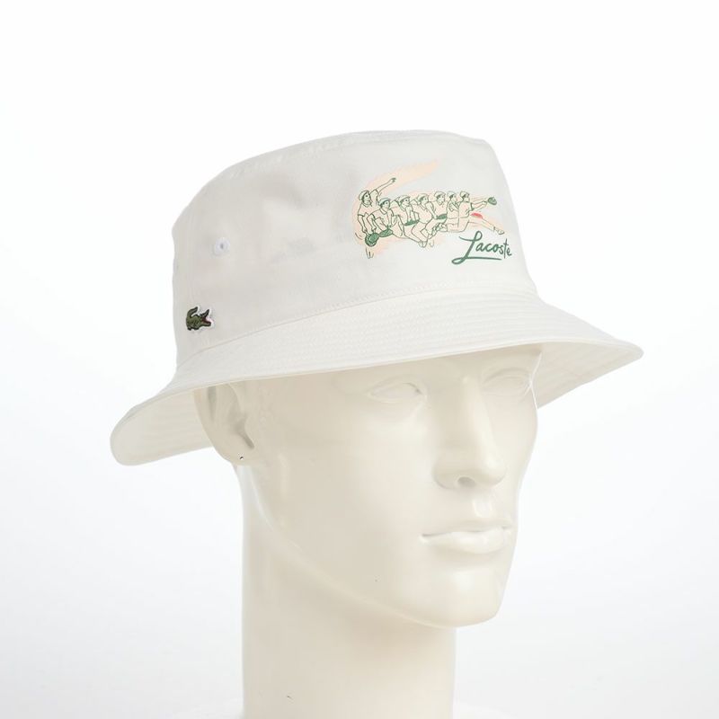 ラコステのバケットハット CROCODILE PRINT BUCKET HAT（クロコダイルプリント バケットハット） L1364 オフホワイト