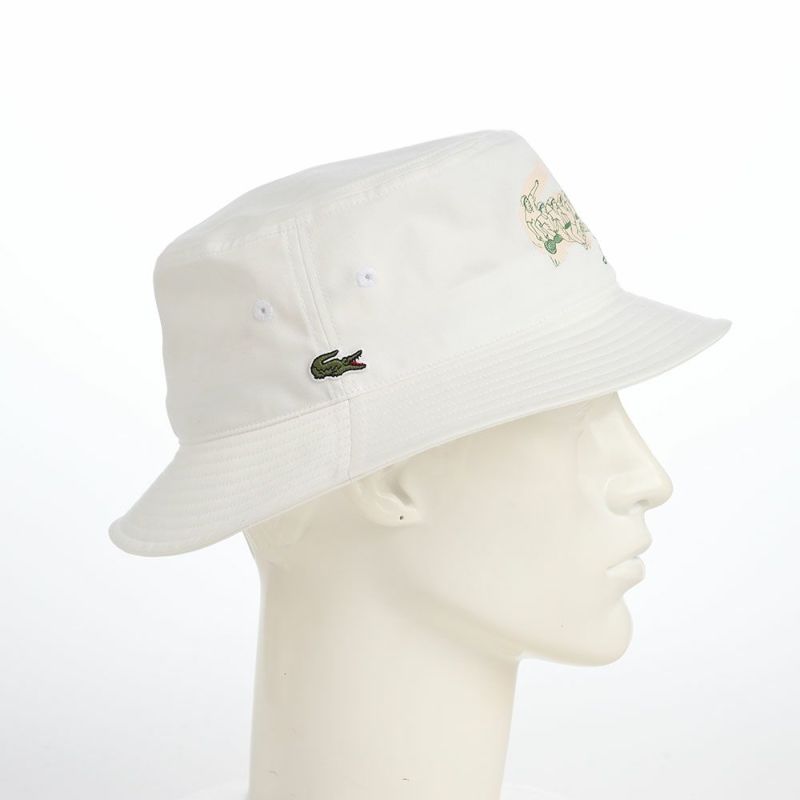 ラコステのバケットハット CROCODILE PRINT BUCKET HAT（クロコダイルプリント バケットハット） L1364 オフホワイト