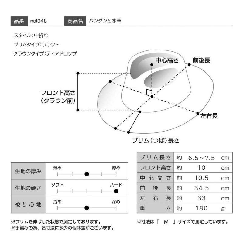ノルのストローハット パンダンと水草 ブラック