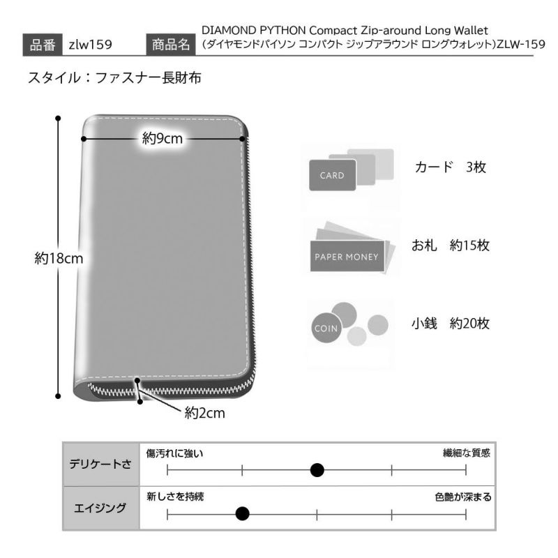 ズーの長財布 DIAMOND PYTHON Compact Zip-around Long Wallet（ダイヤモンドパイソン コンパクト ジップアラウンド ロングウォレット） ZLW-159 アンティークシルバー