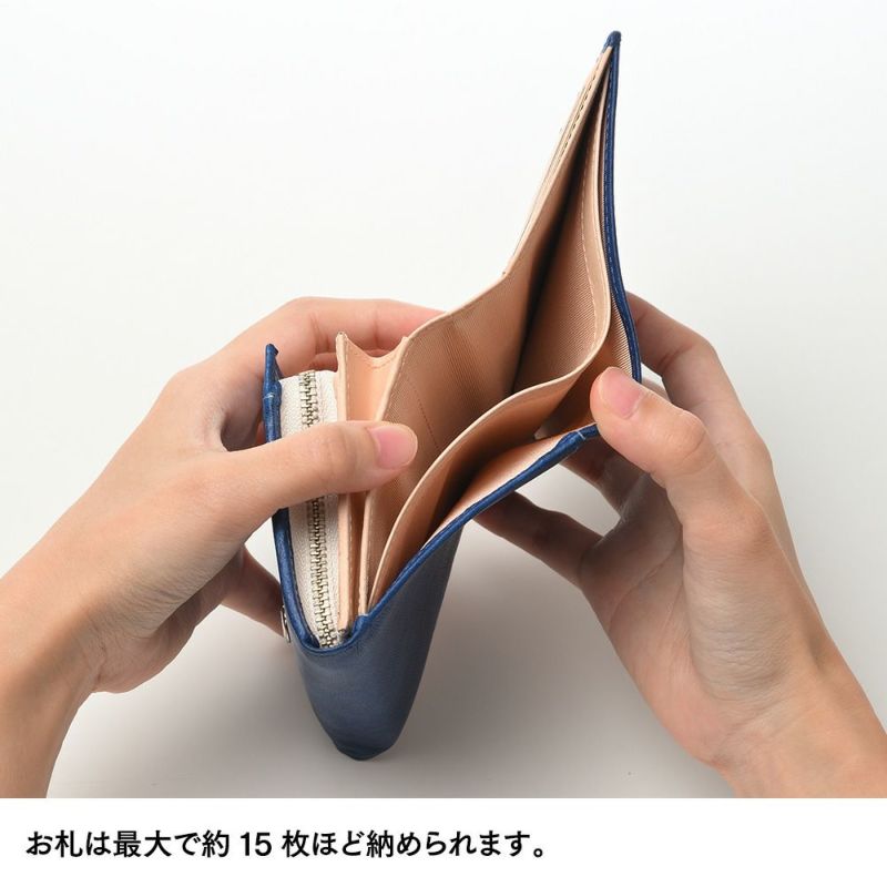 キクヒロの二つ折り財布 藍染 二つ折財布[ファスナー小銭入れ付き] ディープブルー