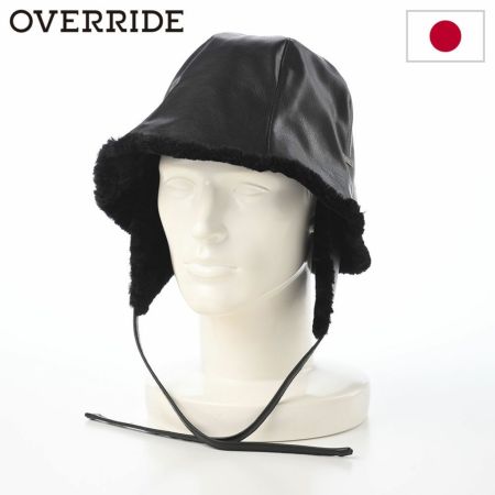 オーバーライドのバケットハット OR FAKE LEATHER FLAPHAT SGP（フェイクレザー フラップハット） ブラック