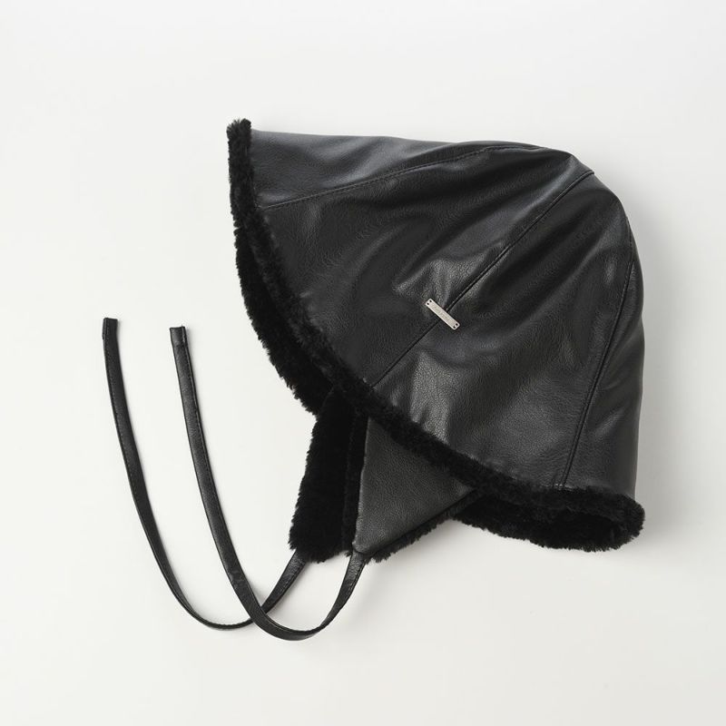 オーバーライドのバケットハット OR FAKE LEATHER FLAPHAT SGP（フェイクレザー フラップハット） ブラック
