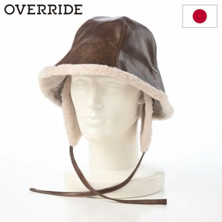 オーバーライドのバケットハット OR FAKE LEATHER FLAPHAT SGP（フェイクレザー フラップハット） ブラウン