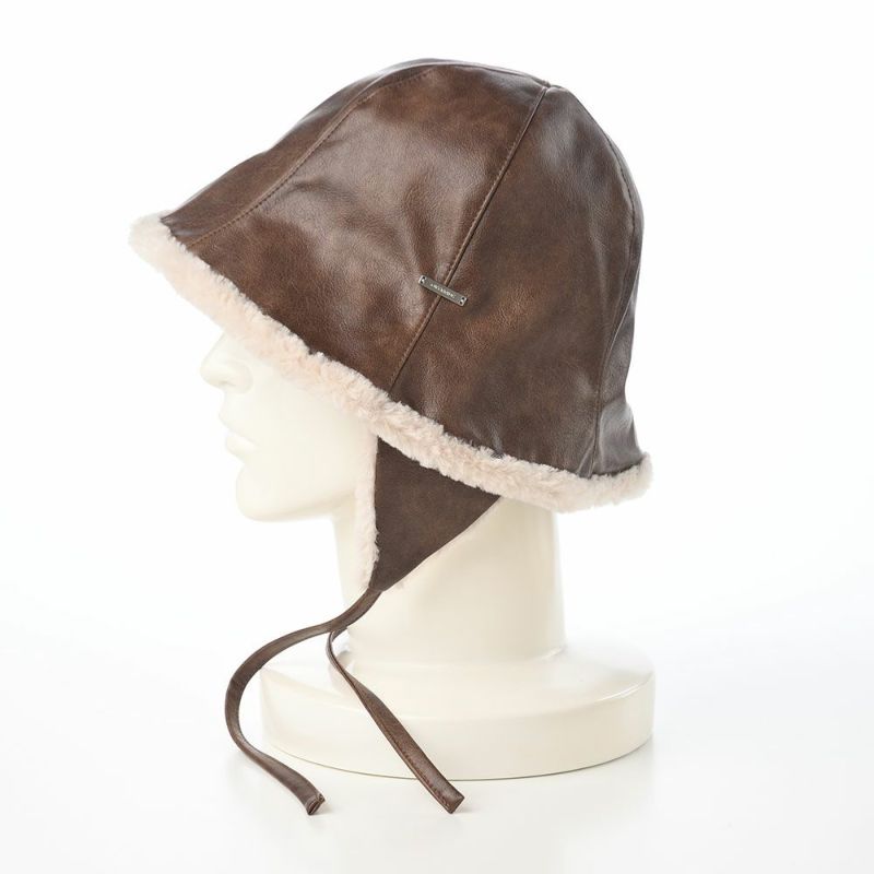 オーバーライドのバケットハット OR FAKE LEATHER FLAPHAT SGP（フェイクレザー フラップハット） ブラウン