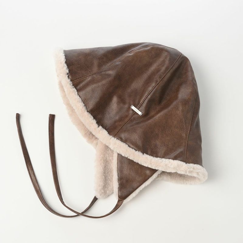 オーバーライドのバケットハット OR FAKE LEATHER FLAPHAT SGP（フェイクレザー フラップハット） ブラウン