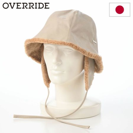 オーバーライドのバケットハット OR FAKE LEATHER FLAPHAT SGP（フェイクレザー フラップハット） ライトベージュ