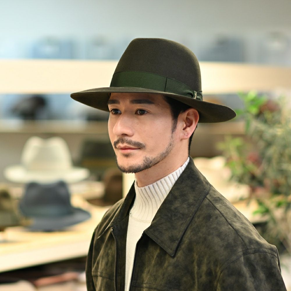 ボルサリーノのフェルトハット Q.S. Folar Rasato（Q.S. フォラール ラザート） 110757 カーキ