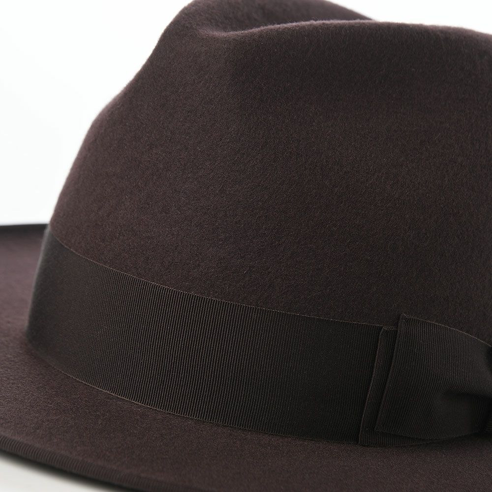 ステットソンのフェルトハット WOOL FELT LONG FLAT BRIM（ウールフェルト ロングフラットブリム） SE827 ダークブラウン