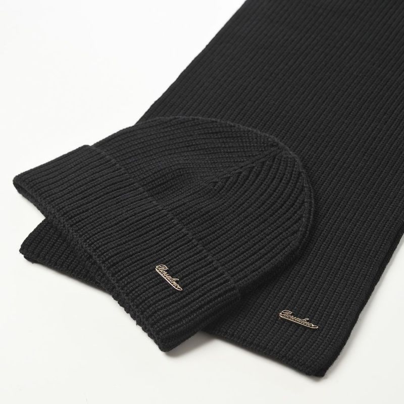 ボルサリーノのニット帽 Virgin Wool Beanie & Scarf（バージンウール ビーニー & スカーフ） 13009W ブラック