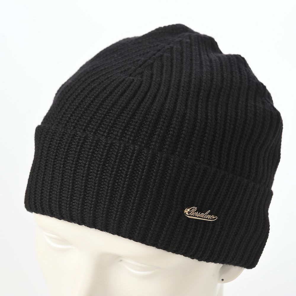 ボルサリーノのニット帽 Virgin Wool Beanie & Scarf（バージンウール ビーニー & スカーフ） 13009W ブラック