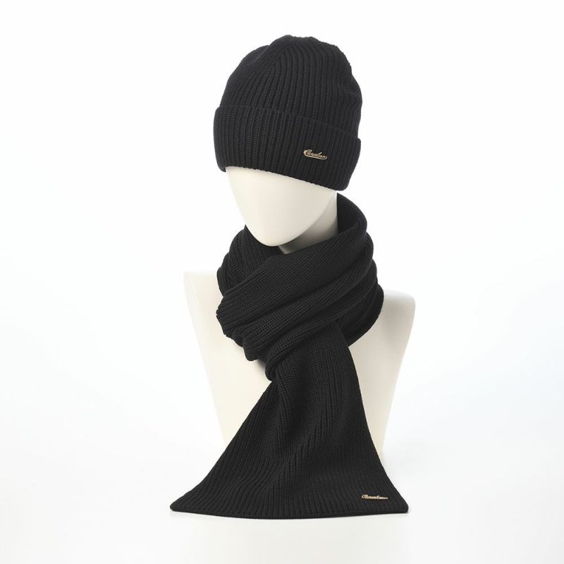 ボルサリーノのニット帽 Virgin Wool Beanie & Scarf（バージンウール ビーニー & スカーフ） 13009W ブラック