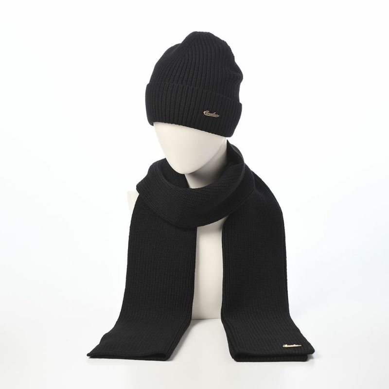 ボルサリーノのニット帽 Virgin Wool Beanie & Scarf（バージンウール ビーニー & スカーフ） 13009W ブラック