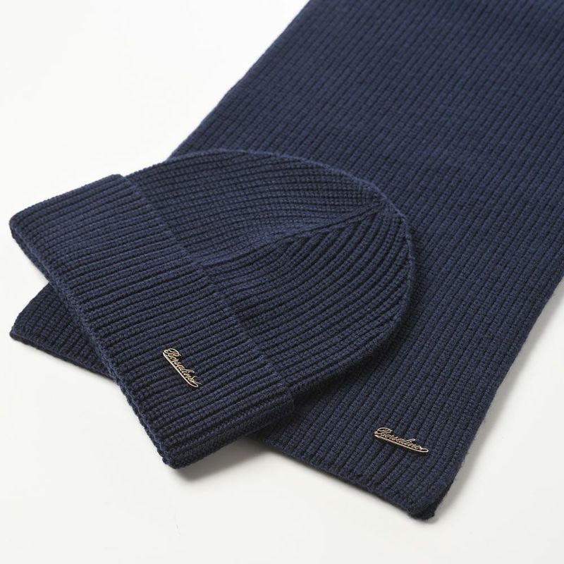 ボルサリーノのニット帽 Virgin Wool Beanie & Scarf（バージンウール ビーニー & スカーフ） 13009W ネイビー