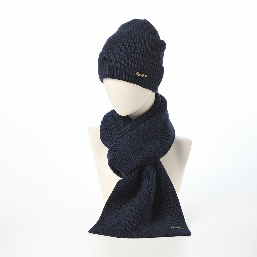 ボルサリーノのニット帽 Virgin Wool Beanie & Scarf（バージンウール ビーニー & スカーフ） 13009W ネイビー