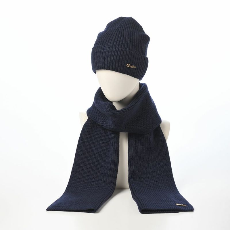 ボルサリーノのニット帽 Virgin Wool Beanie & Scarf（バージンウール ビーニー & スカーフ） 13009W ネイビー