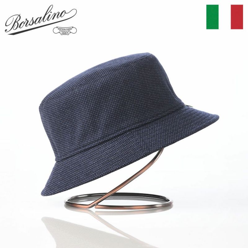 ボルサリーノのバケットハット Morgan bucket hat Houndstooth（モーガン バケットハット ハウンドトゥース） B32099 ブルー