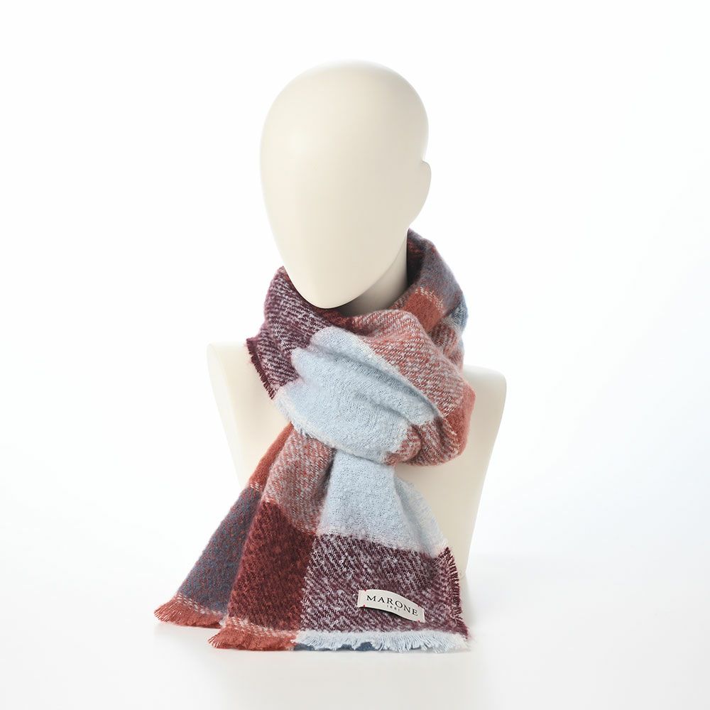 マローネのスカーフ Block Check Scarf（ブロックチェック スカーフ） 46995 ボルドー