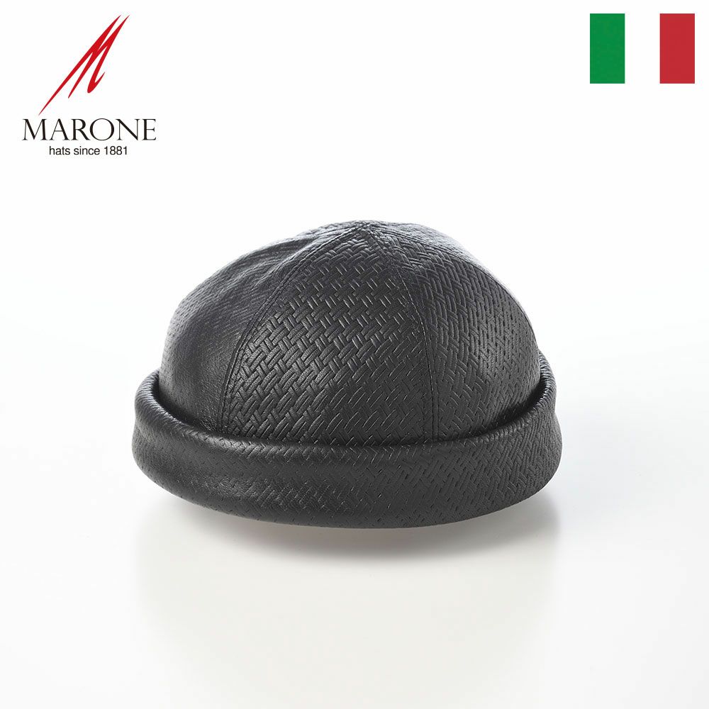 マローネのロールキャップ Calf Leather Cap（カーフレザー キャップ） BN148 ブラック