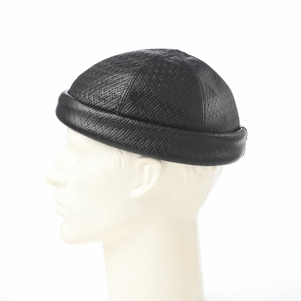 マローネのロールキャップ Calf Leather Cap（カーフレザー キャップ） BN148 ブラック