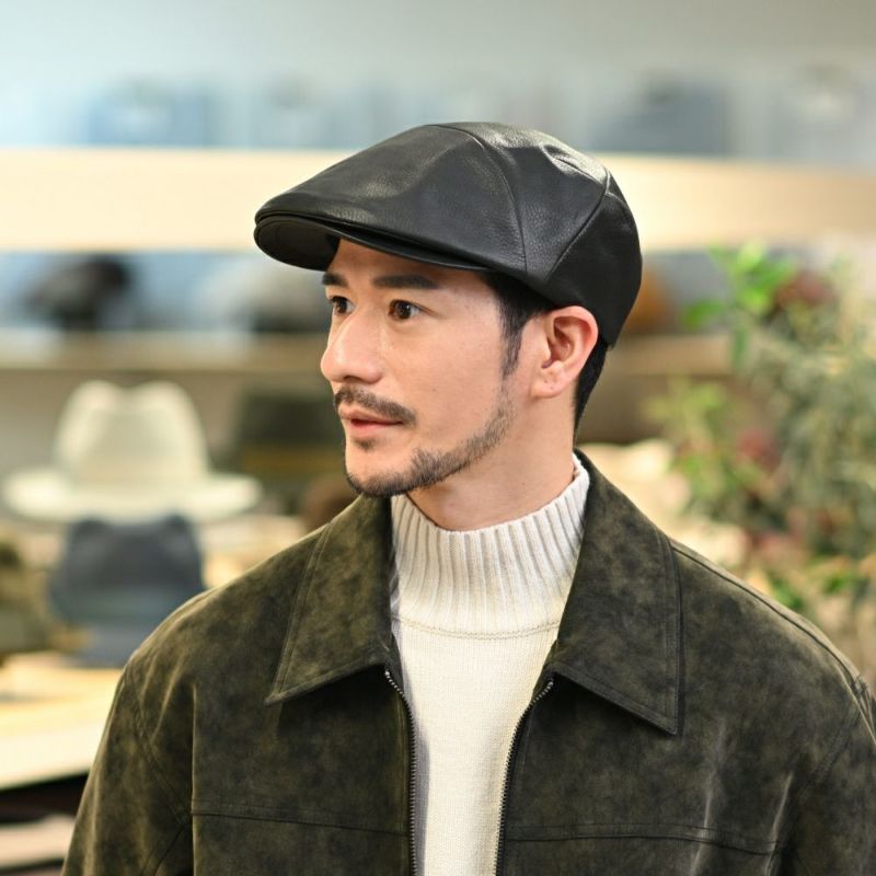 ノックスのハンチング Leather Ivy Cap（レザー アイビーキャップ） ブラック