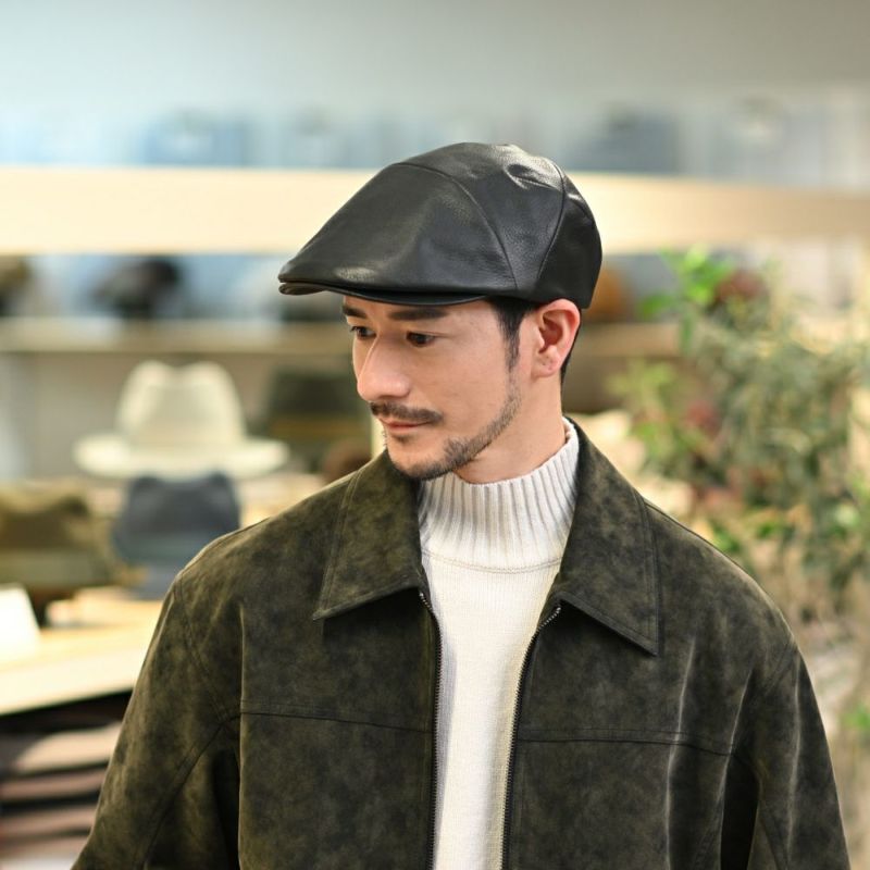 ノックスのハンチング Leather Ivy Cap（レザー アイビーキャップ） ブラック