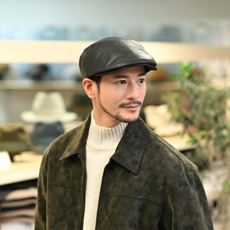 ノックスのハンチング Leather Ivy Cap（レザー アイビーキャップ） ブラック