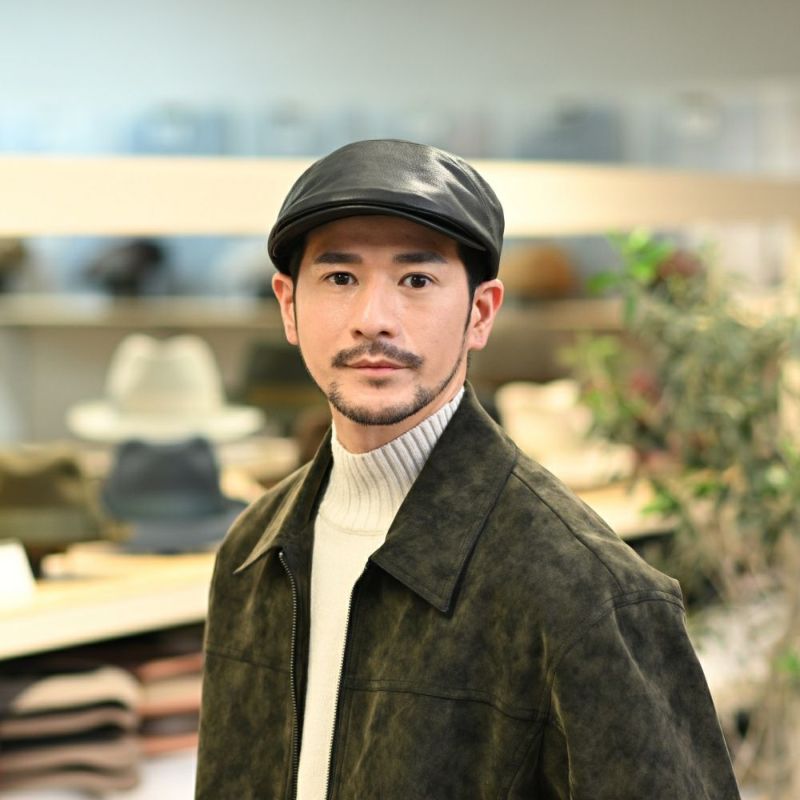 ノックスのハンチング Leather Ivy Cap（レザー アイビーキャップ） ブラック