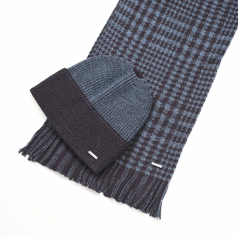 ブガッティのスカーフ・マフラー Check Scarf ＆ Beanie（チェックスカーフ＆ビーニー） 630212 ネイビー