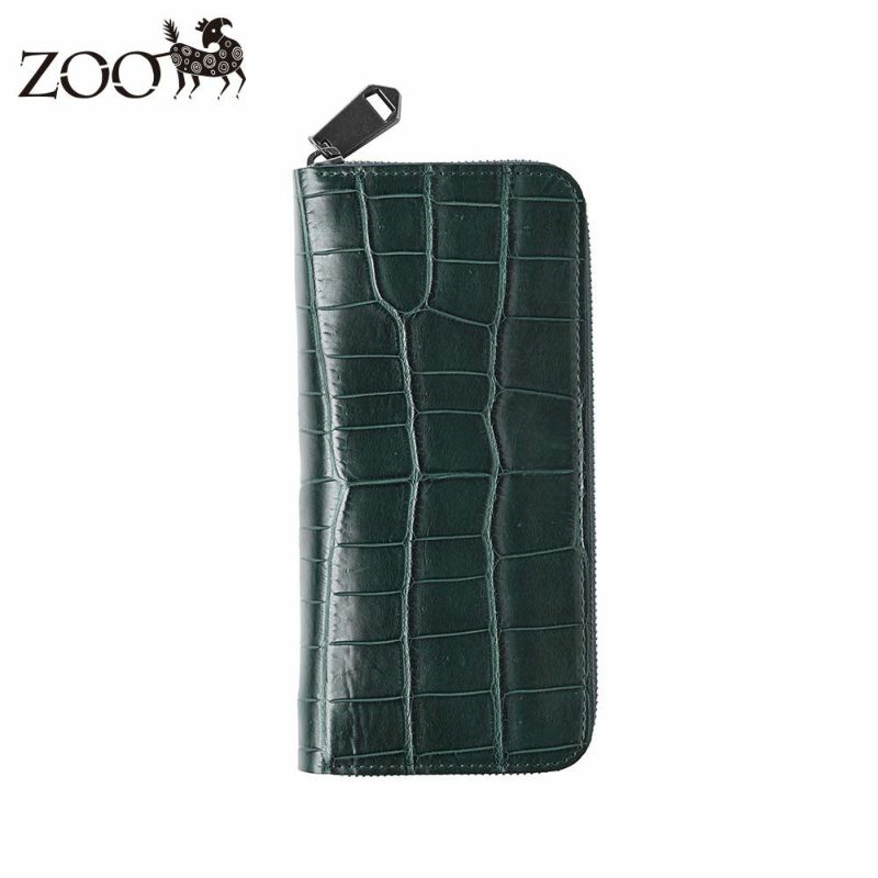 ズーの長財布 クロコダイル ラウンドファスナー 長財布 ビリヤードグリーン