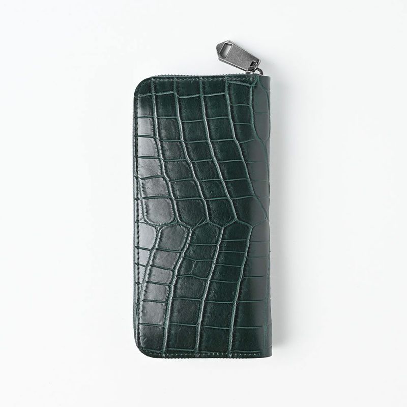 ズーの長財布 クロコダイル ラウンドファスナー 長財布 ビリヤードグリーン