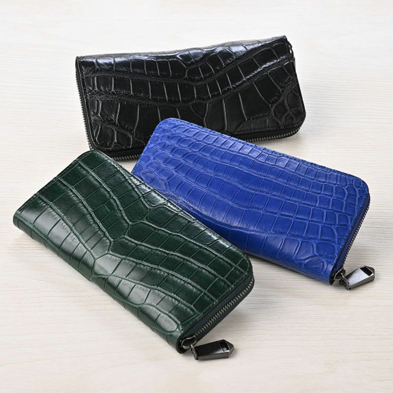 ズーの長財布 クロコダイル ラウンドファスナー 長財布 ビリヤードグリーン